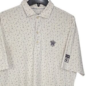 Johnnie-O Mens Polo Shirt Large Floral White Blue Performance Short Sleeve Golf